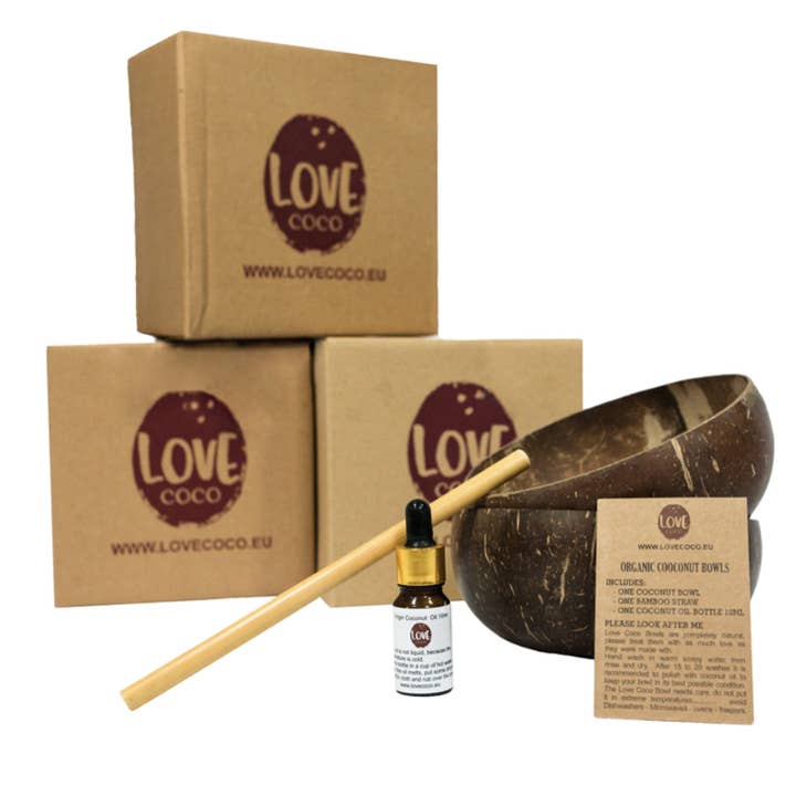 Mrs Green's Eco Store Ltd - Wholesale Bowl - 700ml Coconut Bowl with Bamboo Straw & Oil1