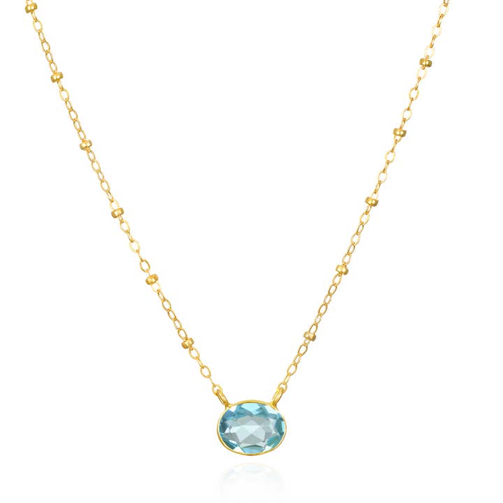 Collier Satellite Gem Drop-Topaze Bleue pour la vente par Amelia Rose Jewelry