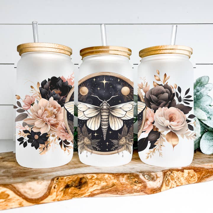 Cottagecore, Witchy Stuff, Butterflies, 16oz Iced Coffee Cup for wholesale by Breeco