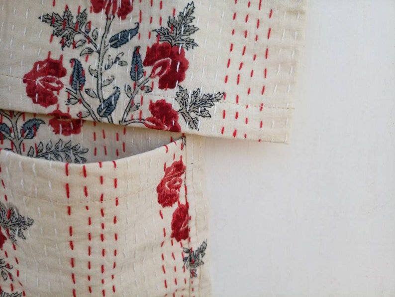 bhavnas boutique – Großhandel Bademantel – Damen – Indische handgefertigte Robe mit Kantha-Stitch aus 100% Baumwolle mit Moguldruck2