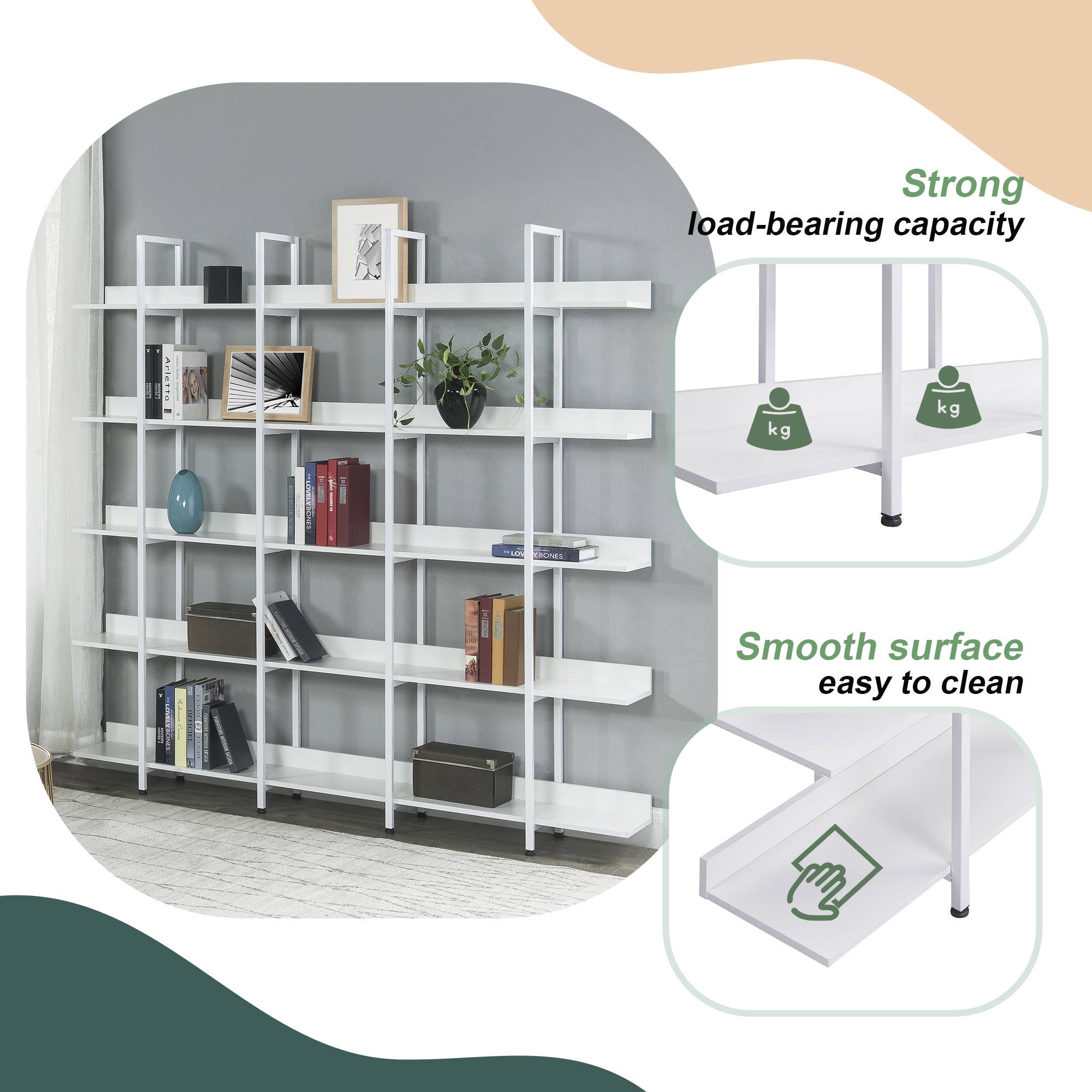 39F Inc. - Wholesale Bookcase - 5-Tier Industrial Bookcase Shelves Metal Frame,5 Colors12