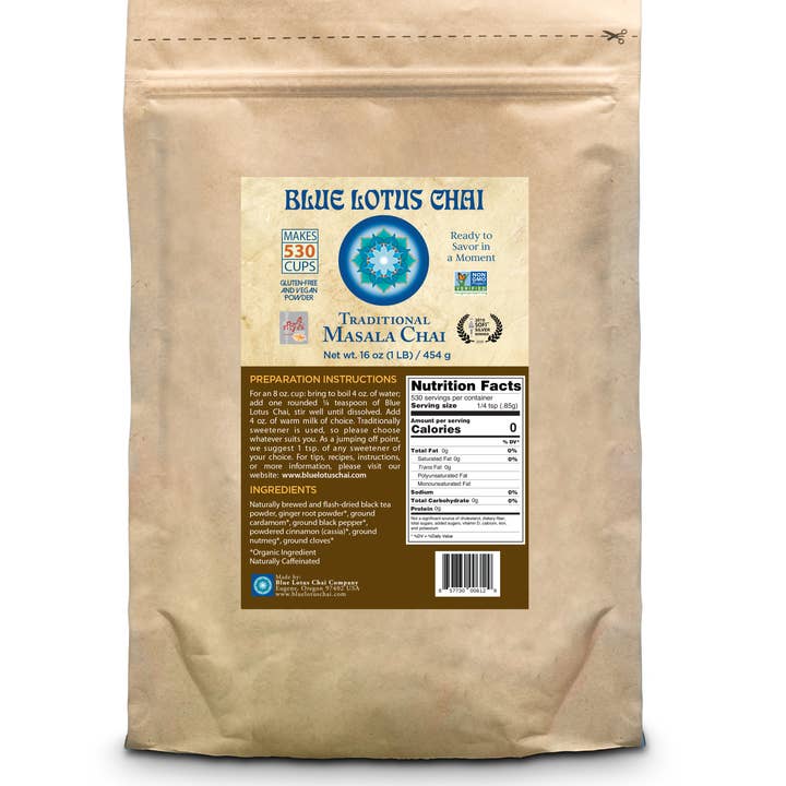 Blue Lotus Chai Company - Wholesale Loose Tea - Traditional Masala Chai - One Pound Bag (530 cups)