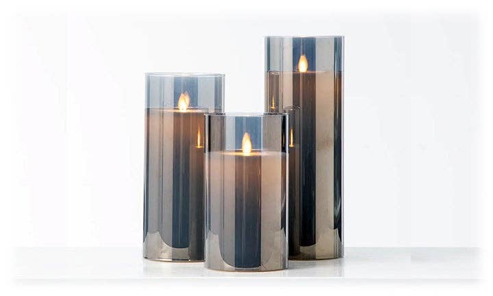 Will's Company - Wholesale Flameless Candle - LED Candle in Glass Cylinder w/Flickering Flame & Remote S/312