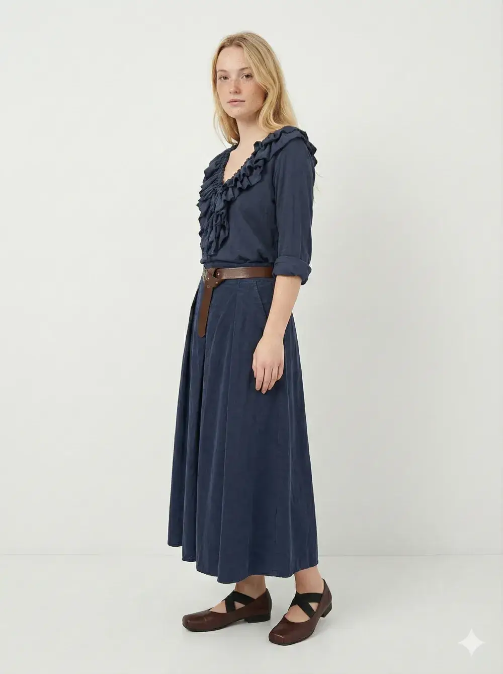 Mimi & Gogo - Wholesale Blouse - Women's - Cotton Velvet Ruffled Top @10296_HVFroufrou10