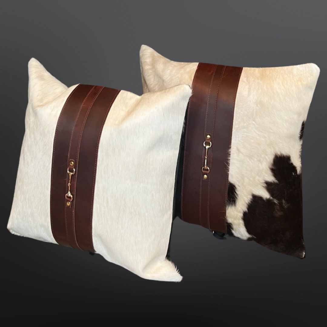 Westrian International - Wholesale Throw Pillow Cover - Equestrian Snaffle Bit Cowhide Leather Pillow Cover 18”1