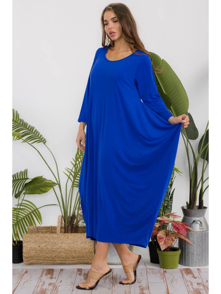 H&H Fashion Inc. - Wholesale Dress - Women's - SAN151CX-S Plus Size Harem Midi Dress Long Sleeve