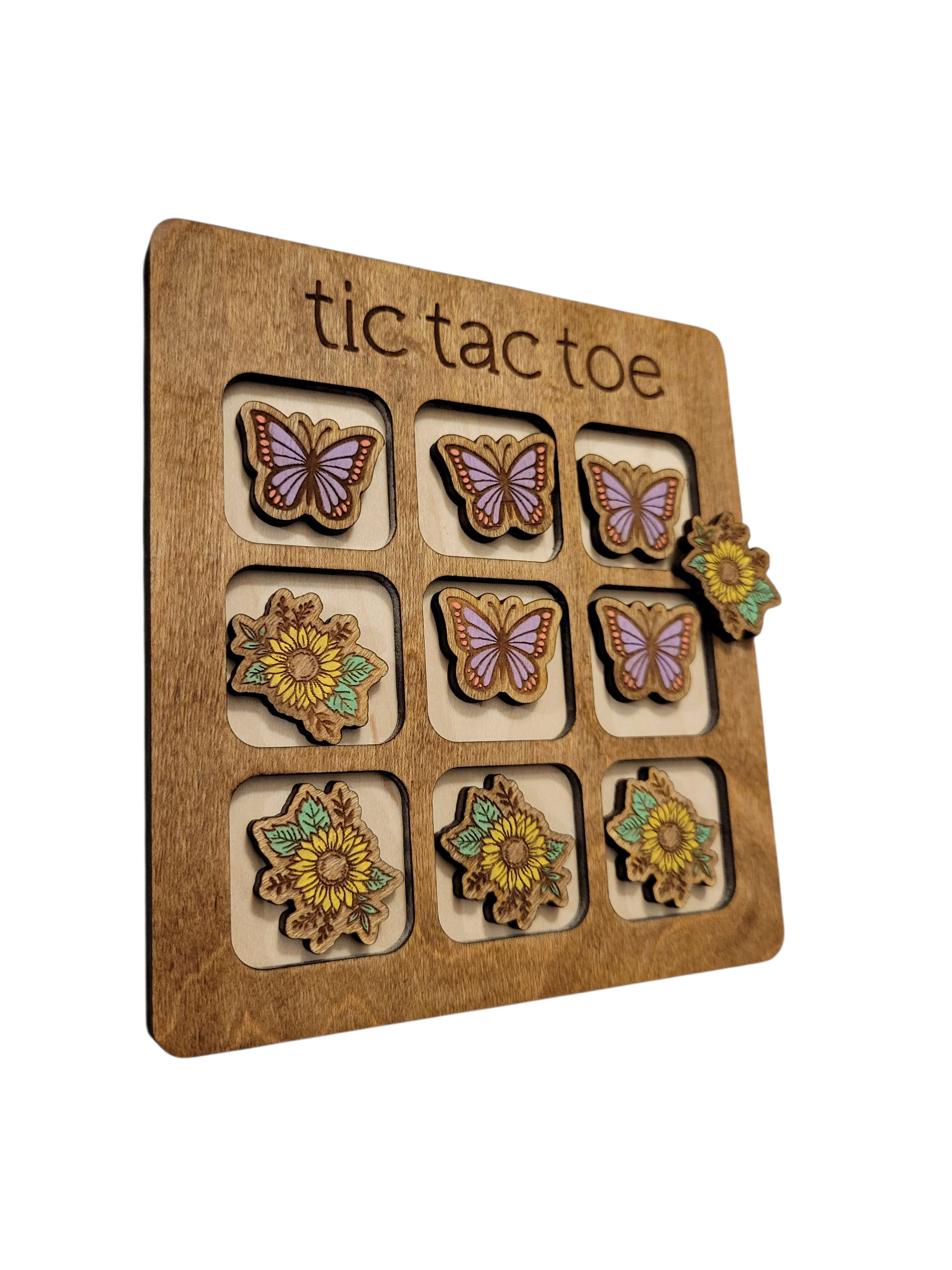 Ellie Joe Design Co - Vente Jeux de société - Tic Tac Toe - Tournesols et papillons1