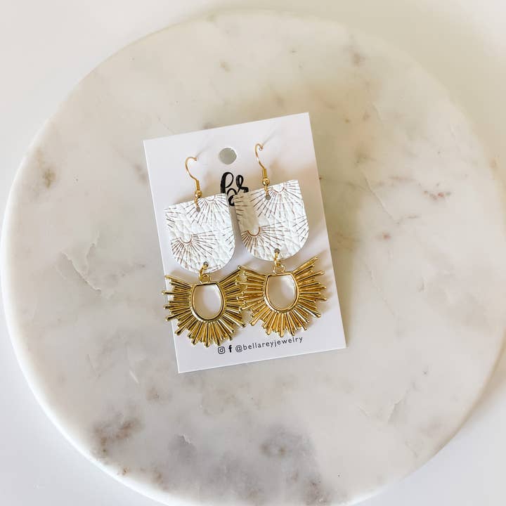 Bella Rey jewelry - Wholesale Dangle Earrings - Della leather earring {starburst}-18k-hypoallergenic
-brass1