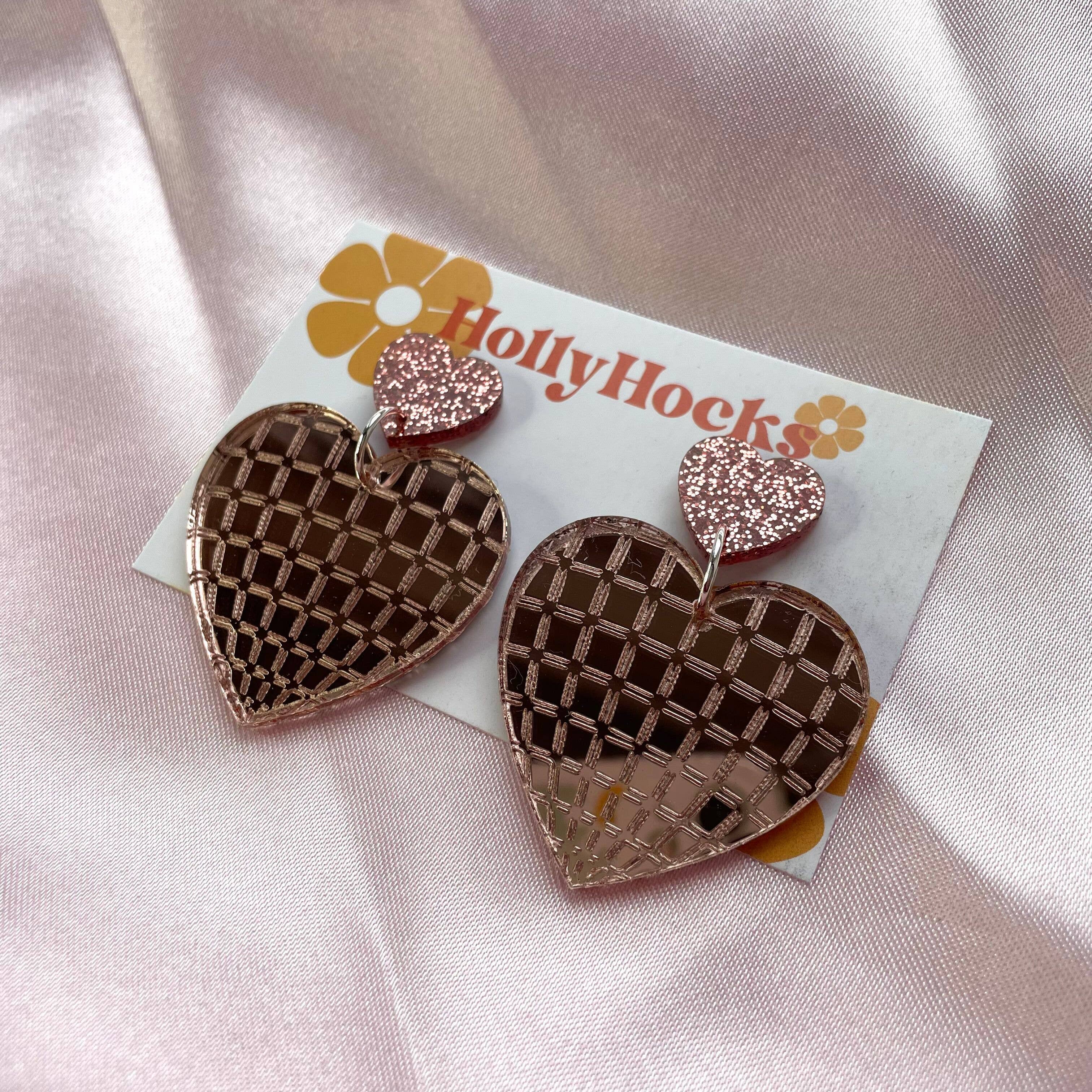 HollyHocks Jewellery – wholesale Dangle earrings – Disco Love Heart Acrylic Earrings7