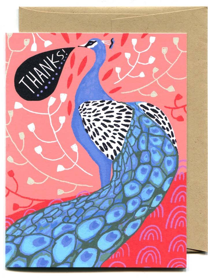 Peacock Thanks Card for wholesale by Jessica Swift