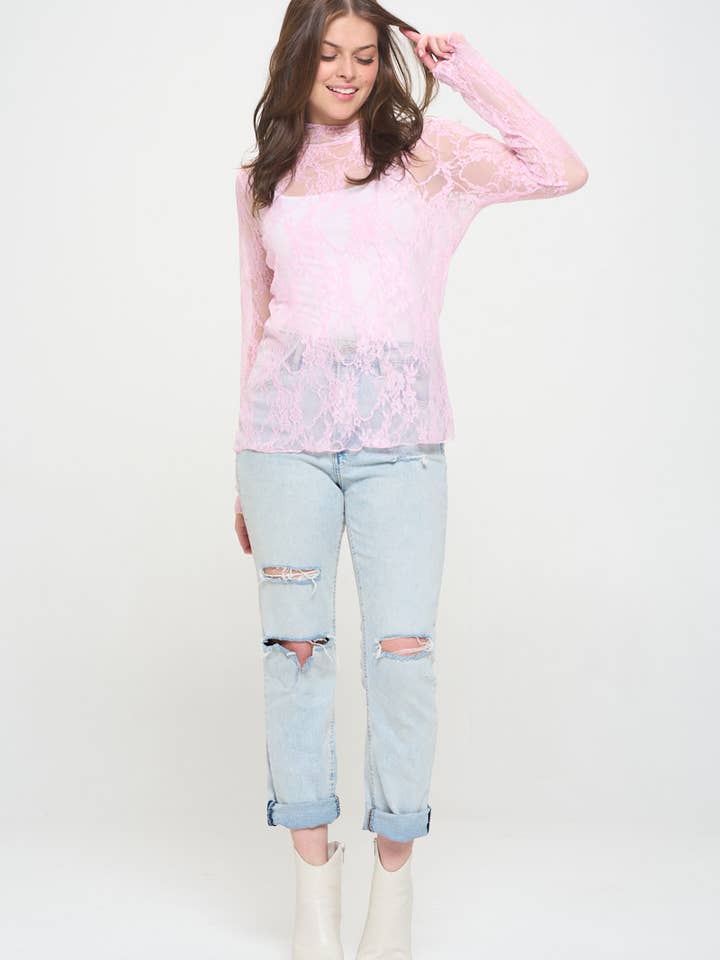 JADE BY JANE - Wholesale Blouse - Women's - Floral Print Lace Long Sleeve Top KRT173917