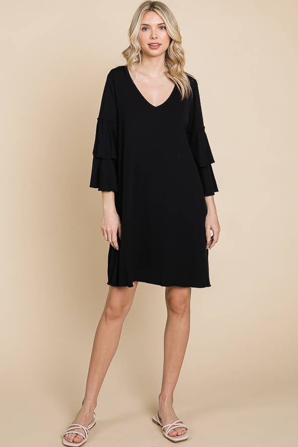 Culture Code - Wholesale Dress - Women's - CAD1410Q - V-NECK RUFFLE SLEEVE A-LINE DRESS3