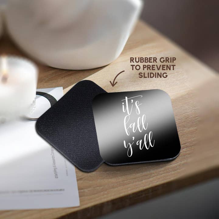 3dRose - Wholesale Coasters - 3dRose, Its fall yall. Fancy cursive white lettering on black background., Coaster10
