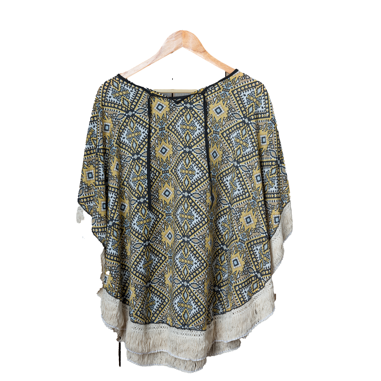 Chloe & Lex - Wholesale Poncho - Women's - Summer Fringed Poncho – Geometric Print Fringy Edge
2