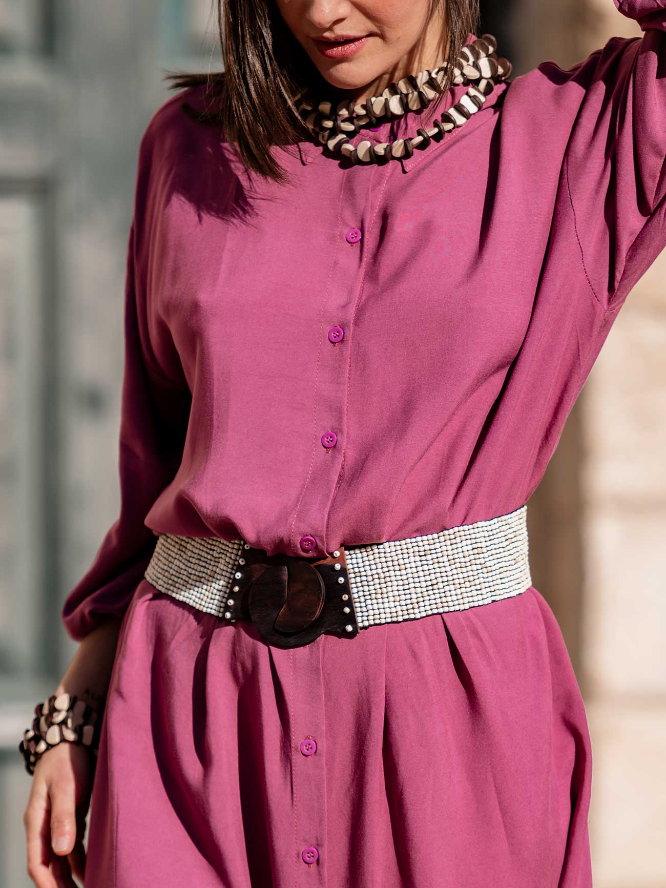 Bijondo - Venta al por mayor Cinturón - Mujer - Cinturón elástico hecho a mano en Bali con cuentas de vidrio y madera Emma5