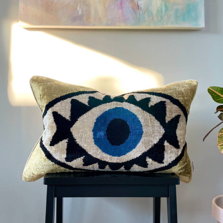 Velvet Ikat Cushion Evil Eye | Velvet Ikat Pillow Cover for wholesale by Mila∞Miro by Emelie