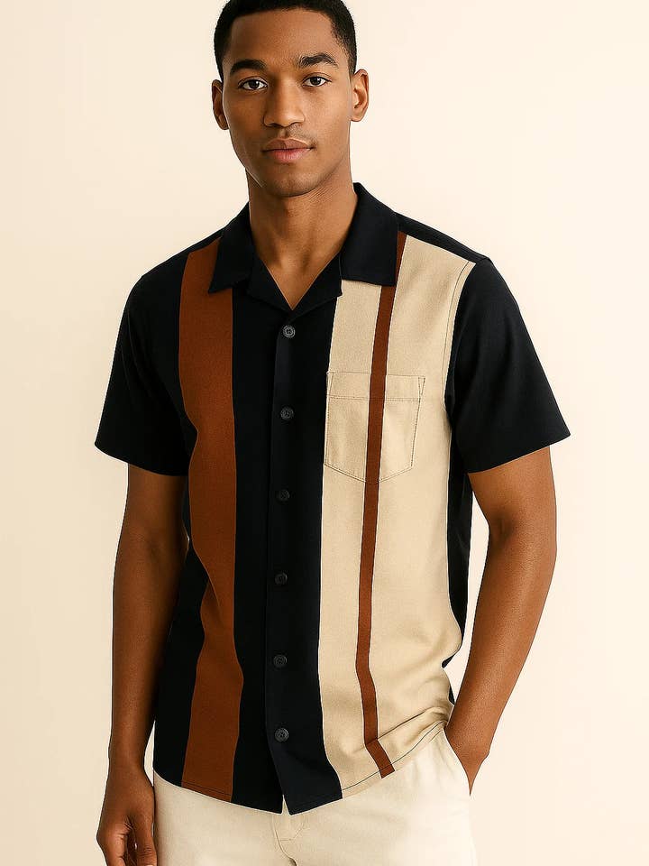 Herren Freizeit-Hemd mit vertikalen Streifen und kubanischem Kragen | ZMS 01 für den Großhandel von Zovater Incorporation