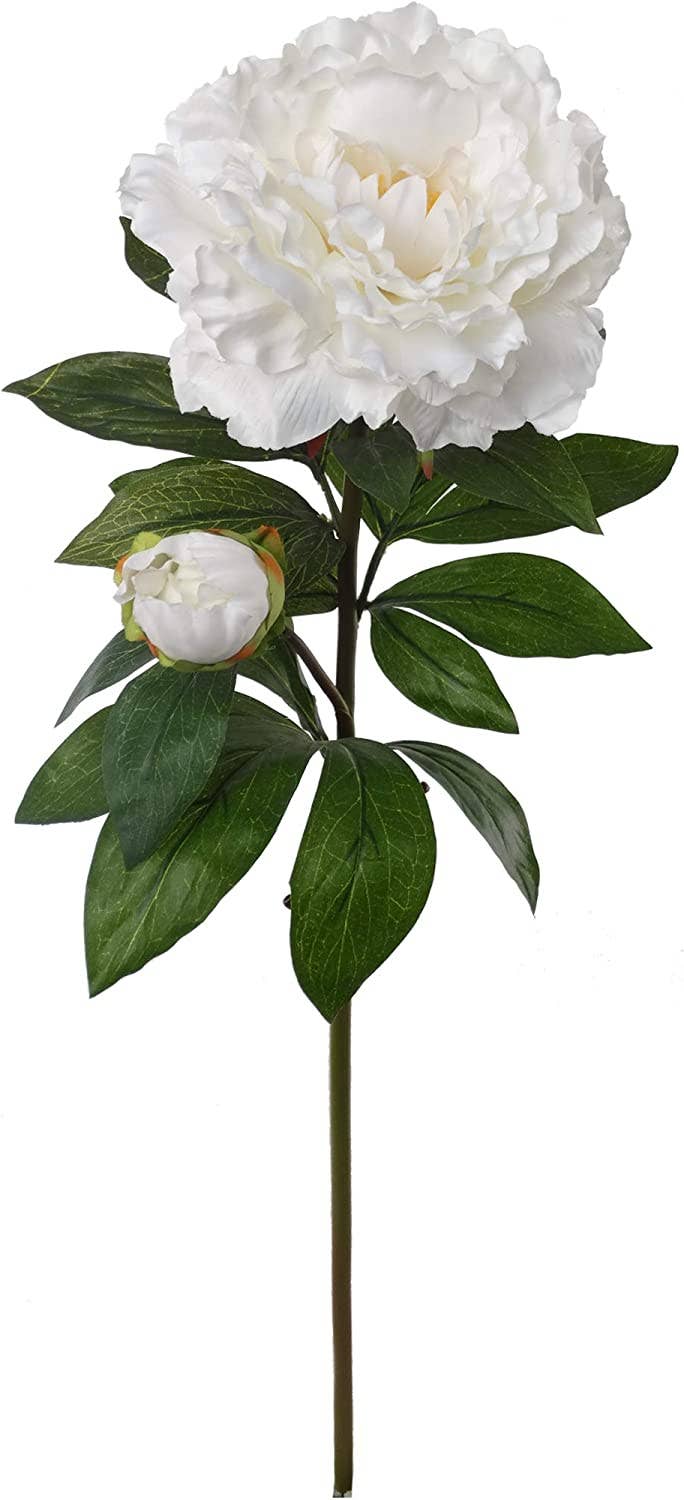 Larksilk - Wholesale Artificial flowers - 30" Peony Spray W/ 1 Bud - White Faux Flower