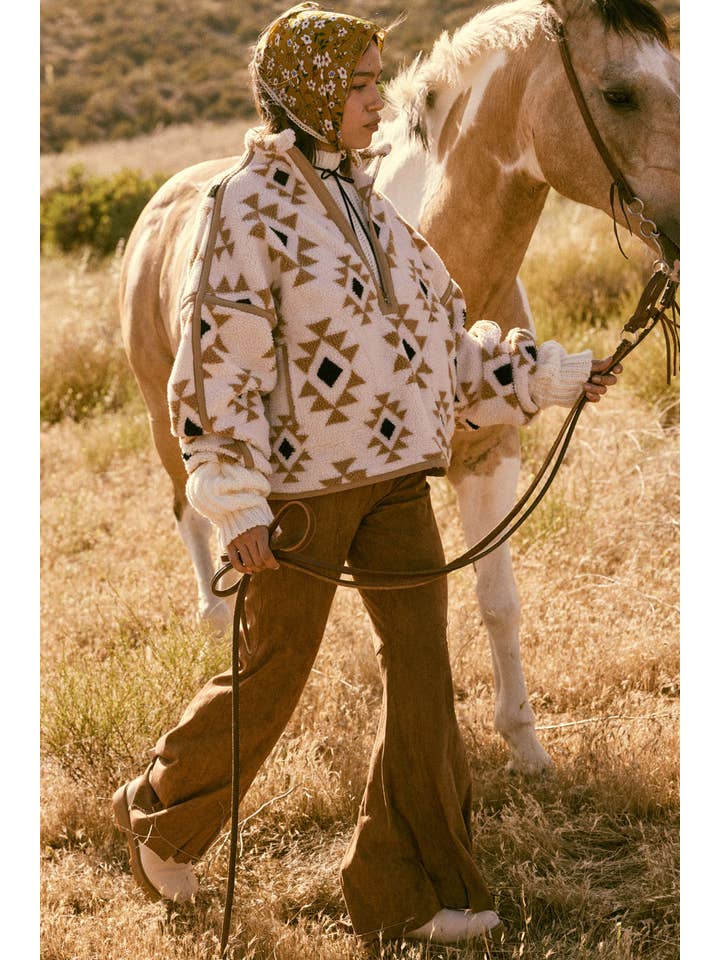 Promesa USA - Wholesale Knit Sweater - Women's - Geometric-Print Sherpa Fleece Half-Zip Pullover2