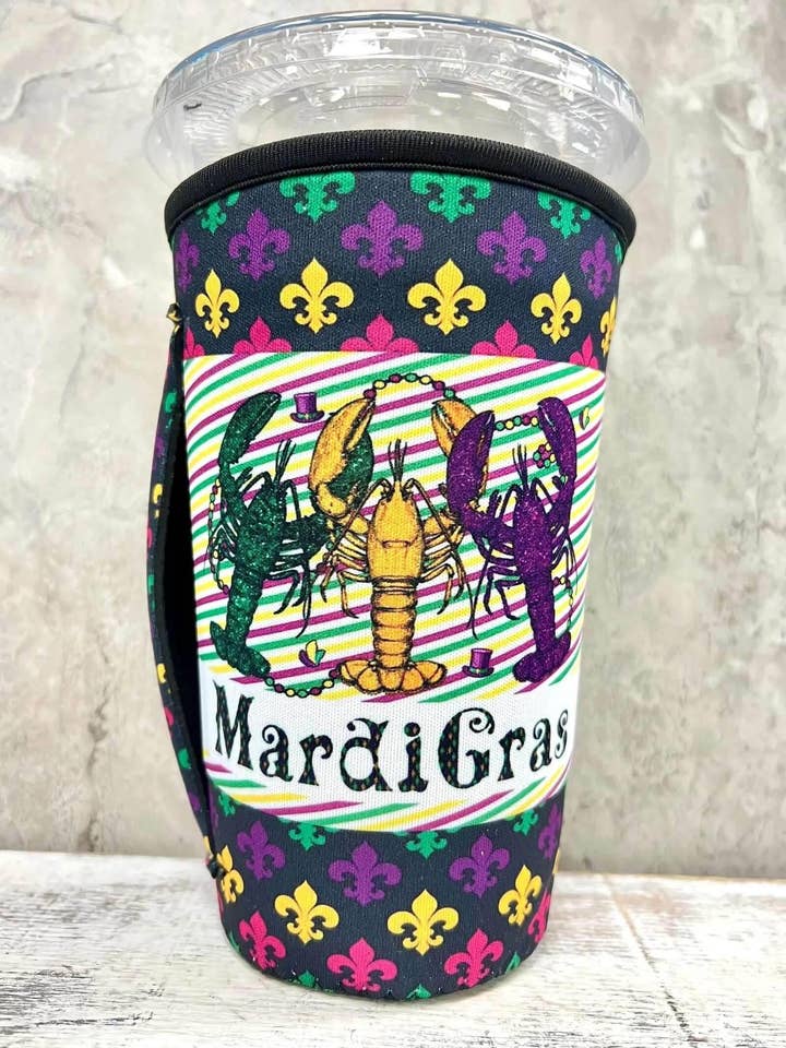 30 OZ CRAWFISH MARDI GRAS Insulated Cup Cover for wholesale by Sip Sleeves ~ Insulated Cup Sleeves and Drink Accessories