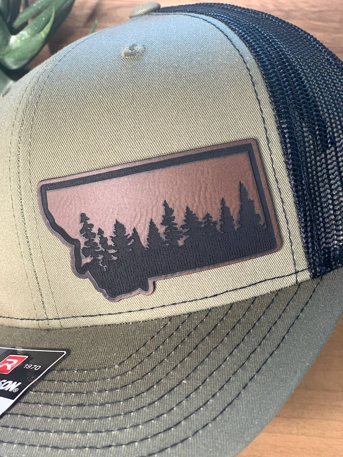 MT ENGRAVED - Wholesale Trucker Hat - Unisex - Montana Leather Patch Engraved Hat1
