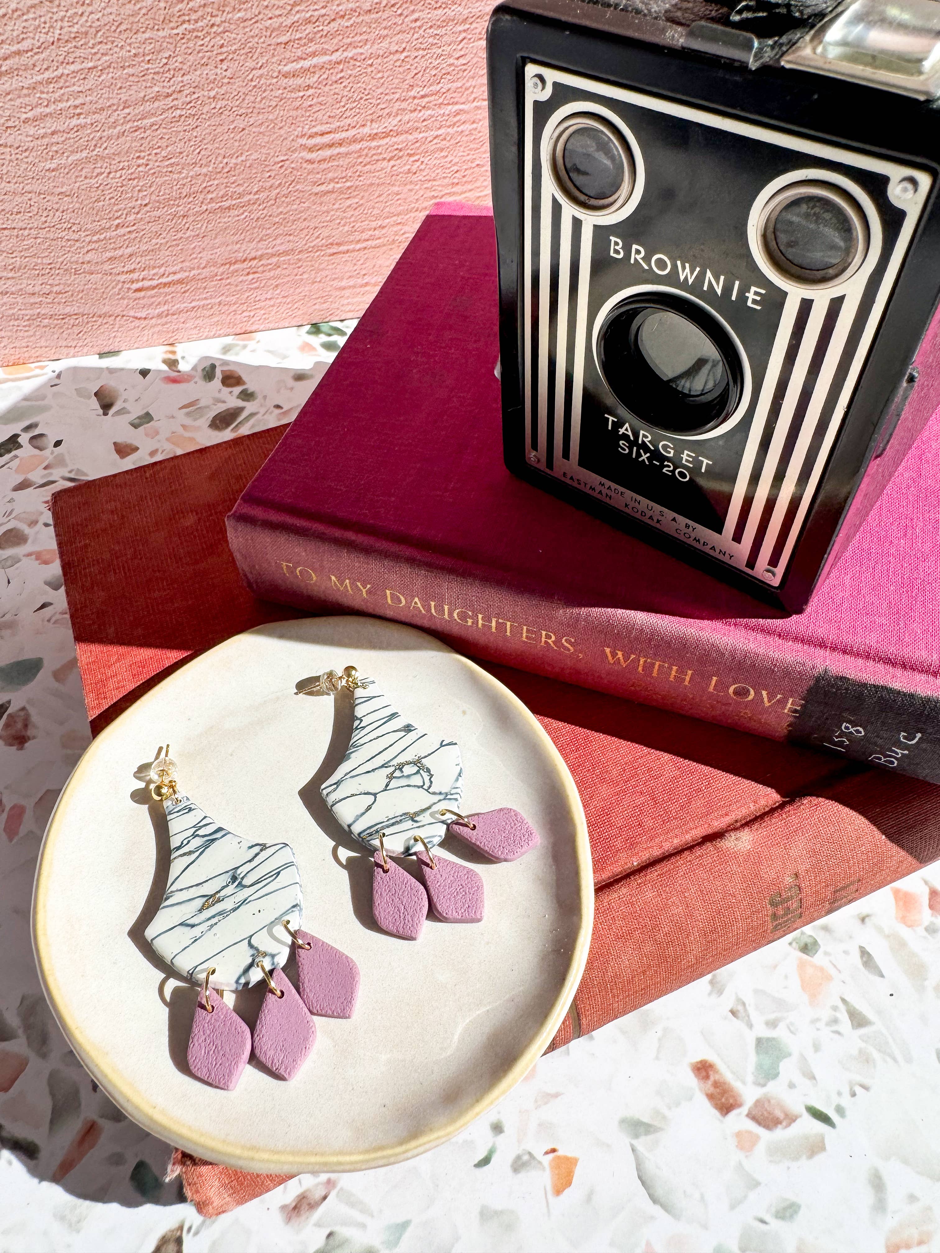 Anam Cara Clay Goods - Wholesale Dangle Earrings - Marbled Cherish Drop Earrings-Polymer Clay11