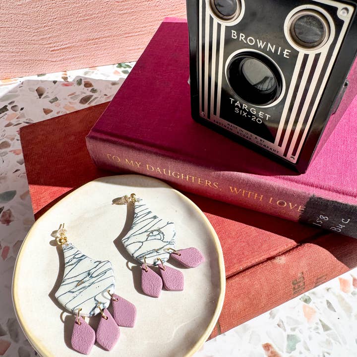 Anam Cara Clay Goods - Wholesale Dangle Earrings - Marbled Cherish Drop Earrings-Polymer Clay11