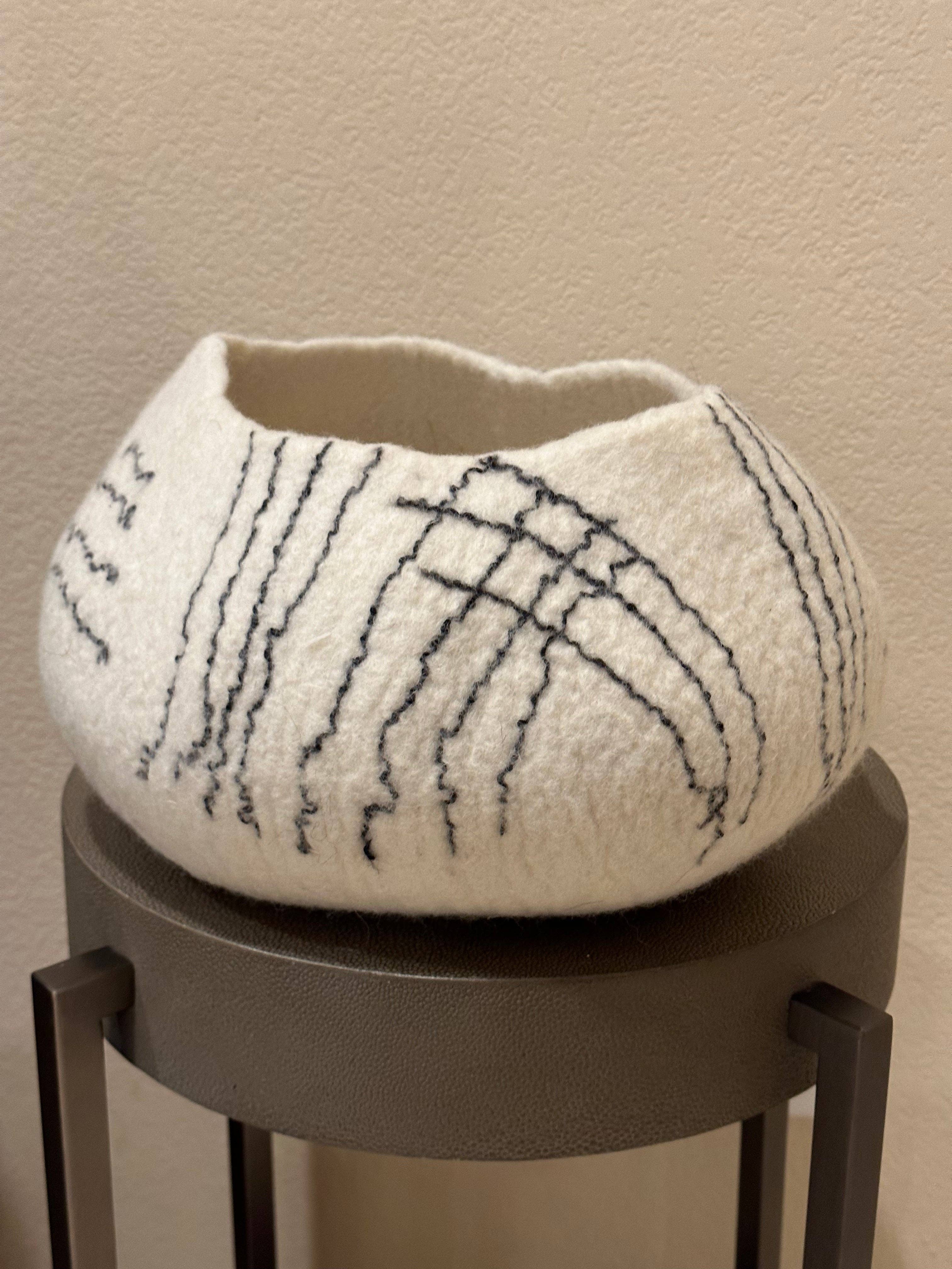 Natural White Charcoal Ghana Basket Ukhumba Felted Wool Bowl - Linear Basket for wholesale on Faire7