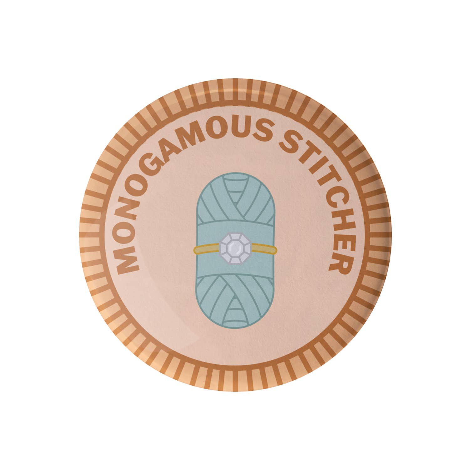 Camp Stitchwood - Wholesale Lapel Pin/Button - Monogamous Stitcher Merit Badge