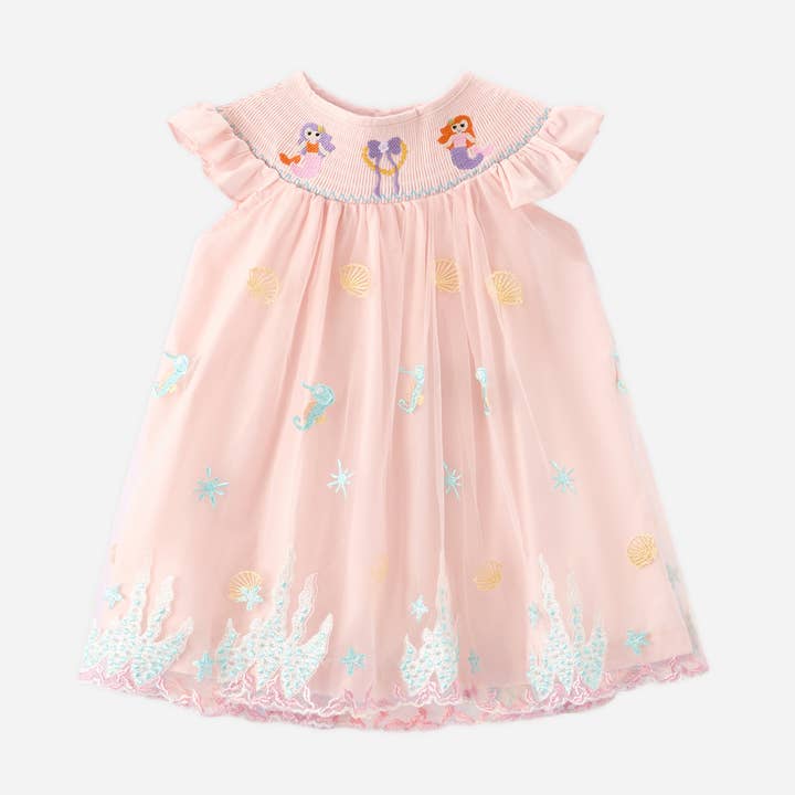 Girls shell mermaid Embroidered Princess Tulle Dress for wholesale by Little Trendy