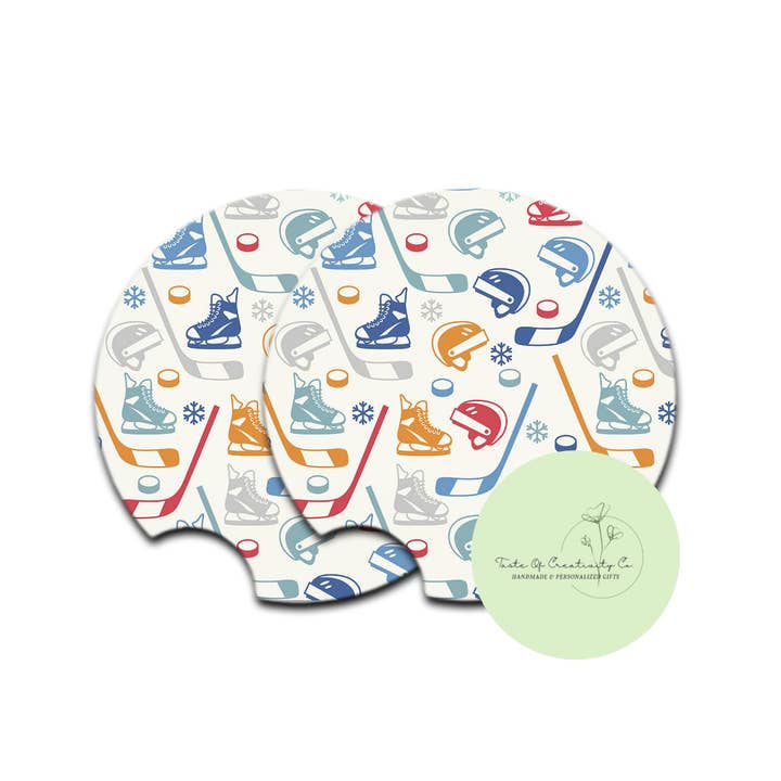 "Team Hockey" Car Coaster Set, Car Accessory, Gift for Her, Rinkside Social Club Collection for wholesale by Taste of Creativity CO.