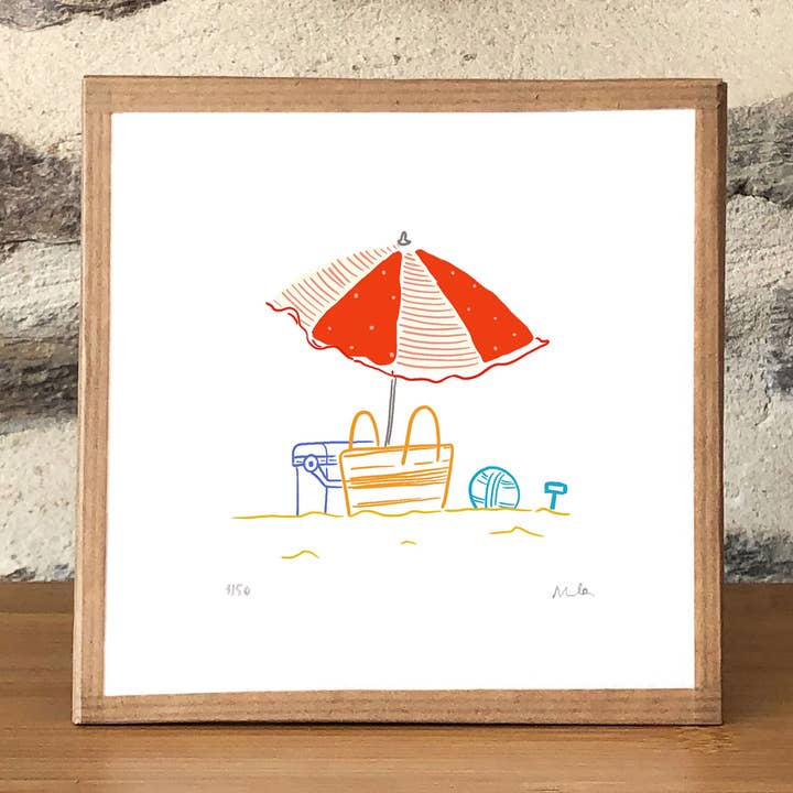 Aquarel Op het strand, Bretagne, Frankrijk (15x15 cm) voor wholesale door Atelier Nunila