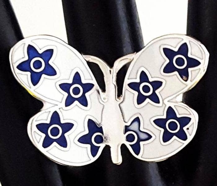 Costello International – wholesale Cocktail/Statement Ring – Eldad emalj Silver tropiska fjäril ringar5