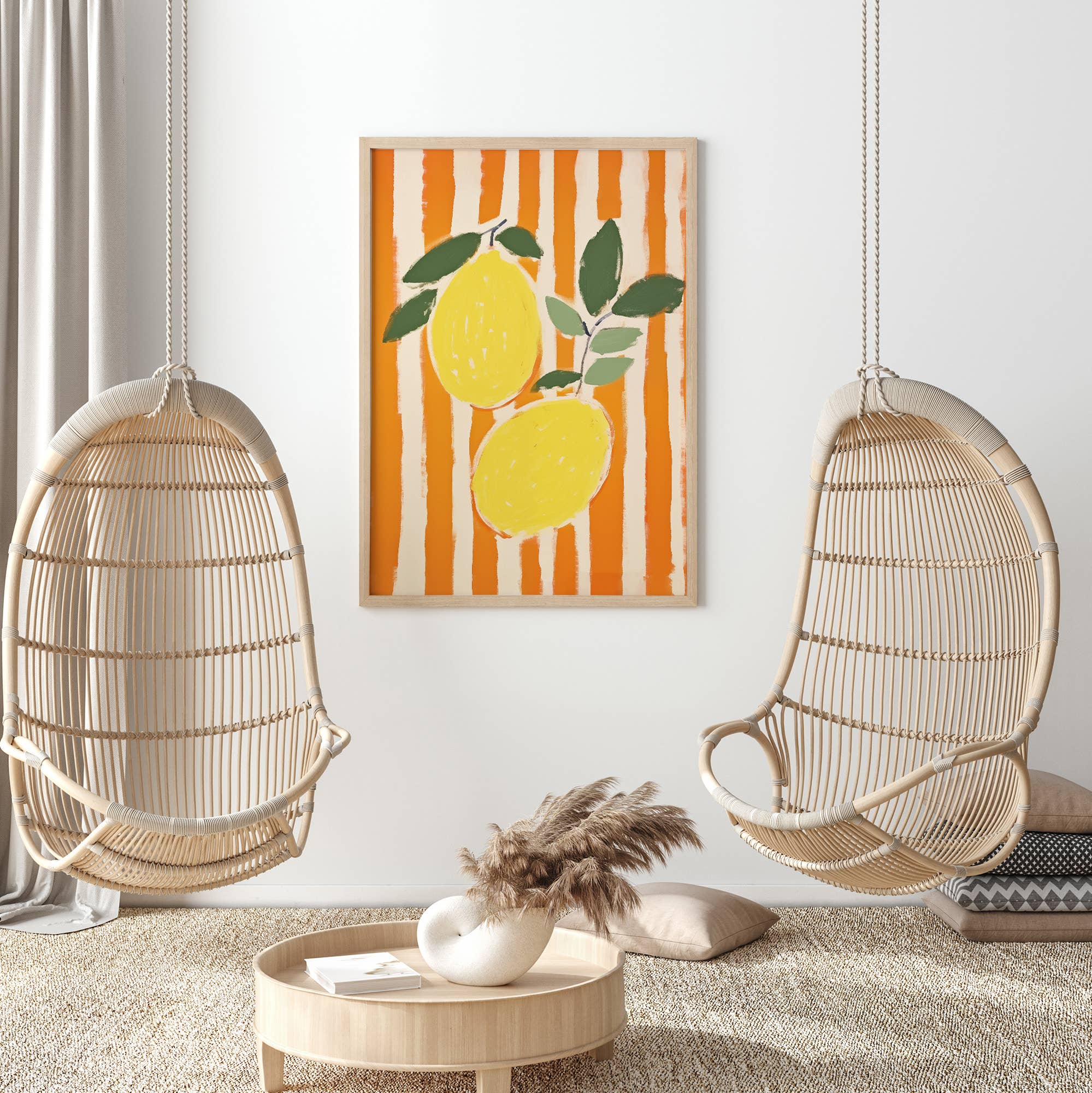 Sugar & Canvas - Wholesale Art Print - Lemons on Orange Stripes Aesthetic Art Print MA1338