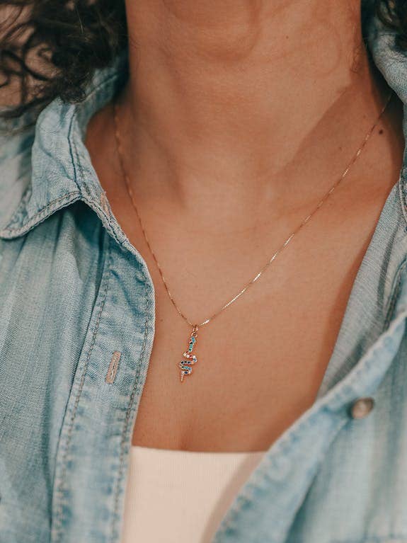 Collier et pendentif serpent et zircon de couleur pour la vente par Delfea Jewelry