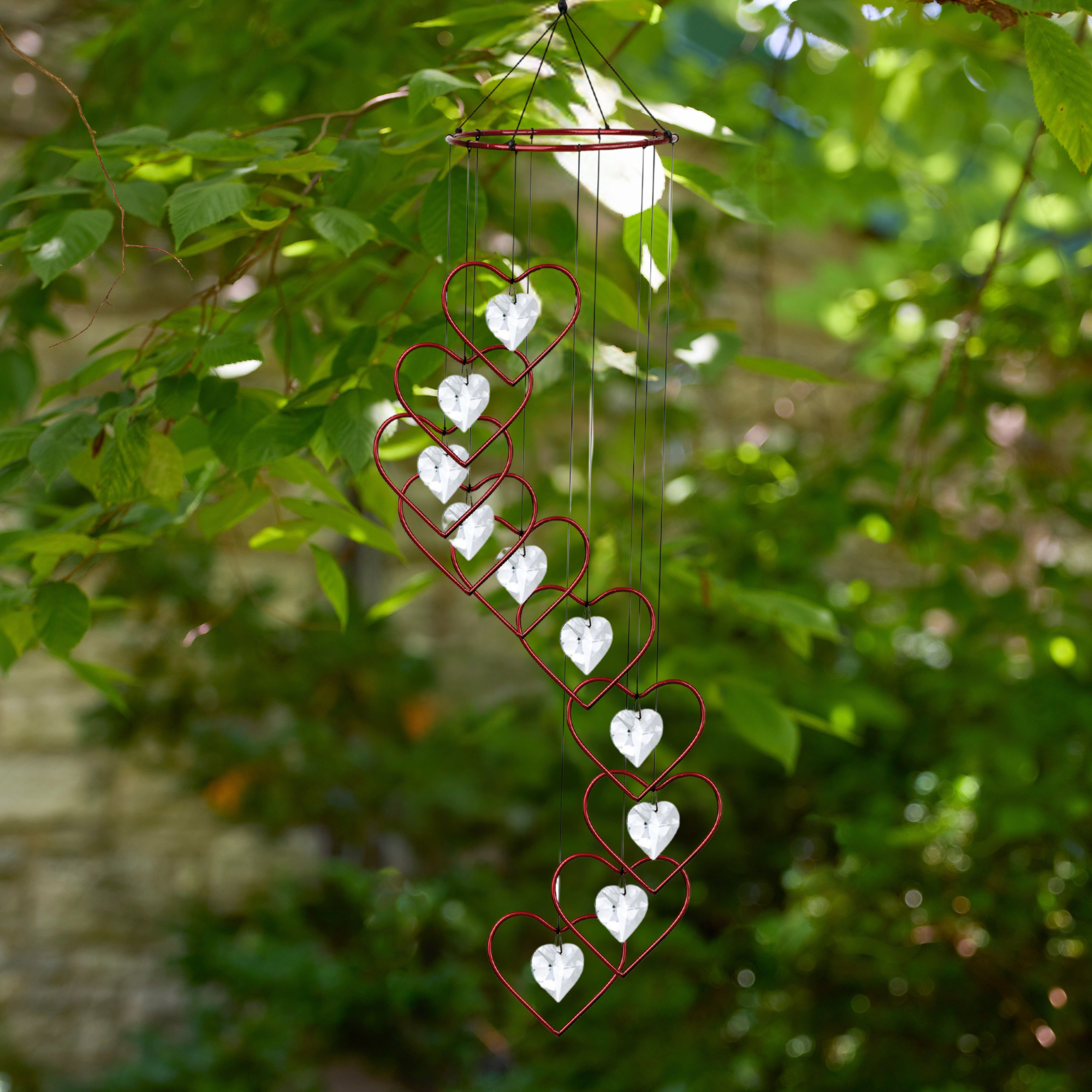 GeoCentral - Wholesale Wind Chime - Red Crystal Heart Spiral Suncatcher Wind Chime - 36"0