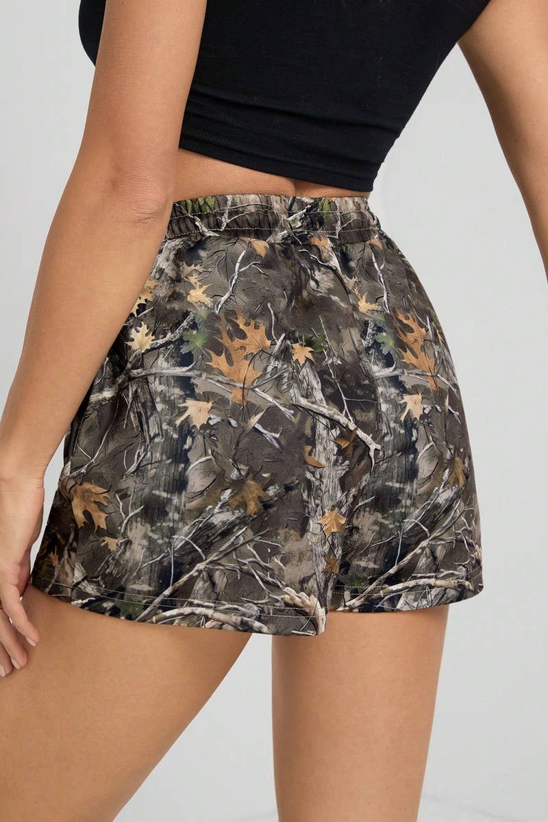 NINEXIS - Wholesale Shorts - Women's - CWBSP0569_LOOSE DRAWSTRING CAMO SHORTS WITH BRANCH PRINT4