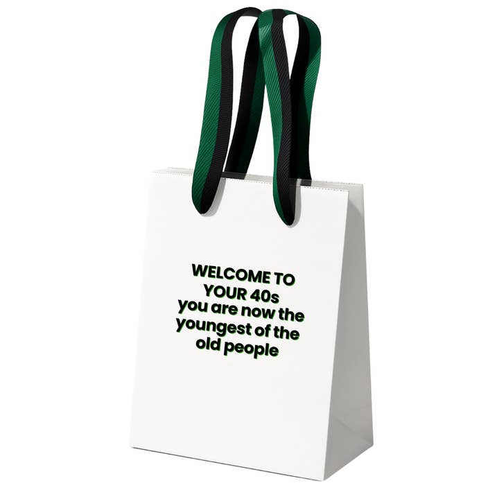 Funny Gift Bag | 40th Birthday funny bag | black + green for wholesale by Aspen Lane