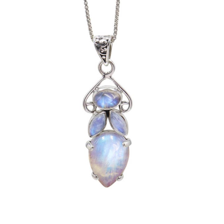 Pendentif en pierre de lune arc-en-ciel : Bijoux en argent sterling avec pierre précieuse pour la vente par Jay Jools