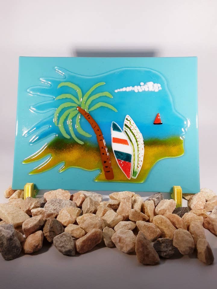 3D Beach Dream Glass Display Piece on Stand for wholesale by Glasstopia