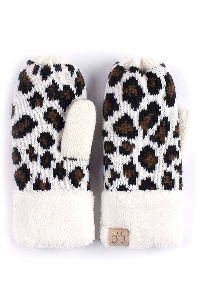 Hana - Wholesale Mittens - Kids - C.C Kids Knitted Leopard Fuzzy Lining Cuff Mitten0