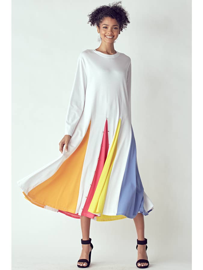 QMP Moda - Wholesale Dress - Women's - MULTI COLOR PLEATED DRESS WITH STUDS