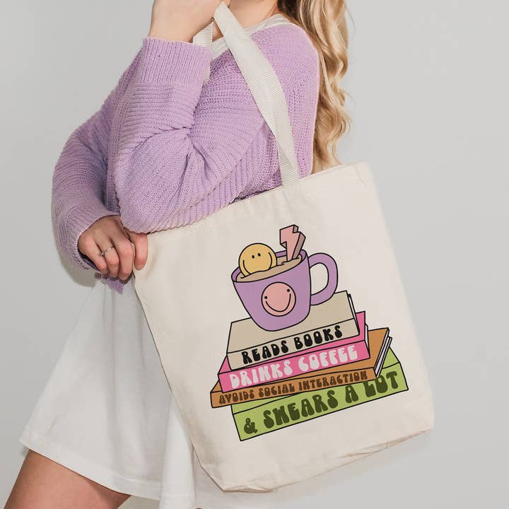 Funny Book Lover Tote Bag for wholesale by Lucky Luna Apparel