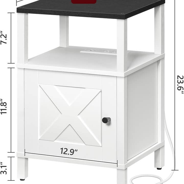 White Farmhouse Bedside Nightstand With USB Type C Ports for wholesale on Faire2