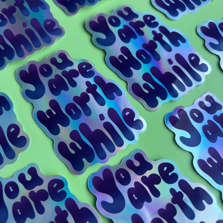 Autocollant holographique "Vous en valez la peine" pour la vente par ThinkofMeFrondly