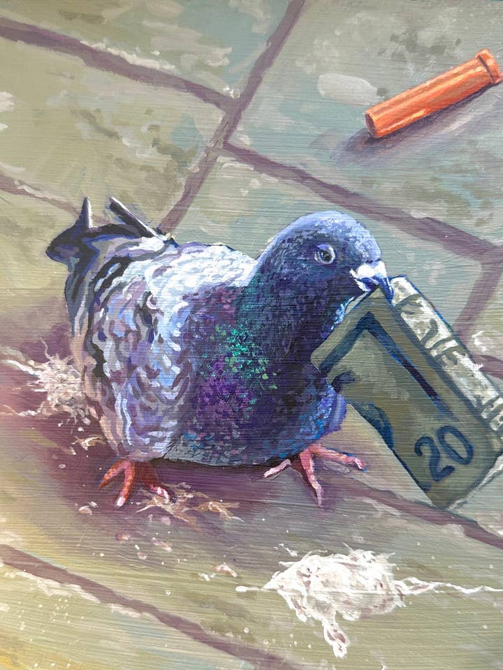 Art Print: Funny Pigeon with Cash for wholesale by mohrdoesart