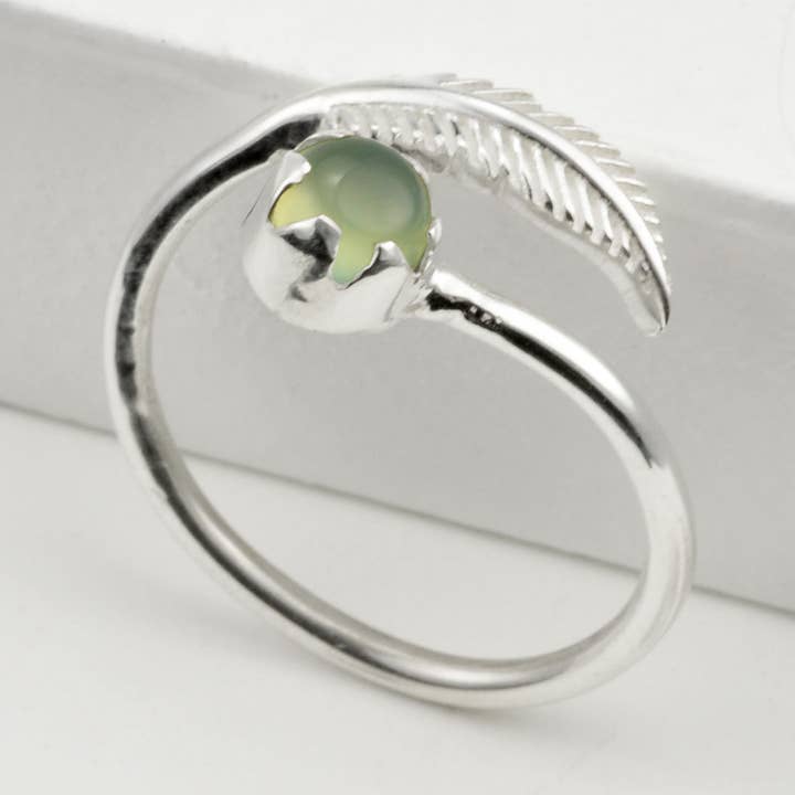 Adjustable Aqua Calci and Leaf Ring in Sterling Silver for wholesale by The Jewellery Store London