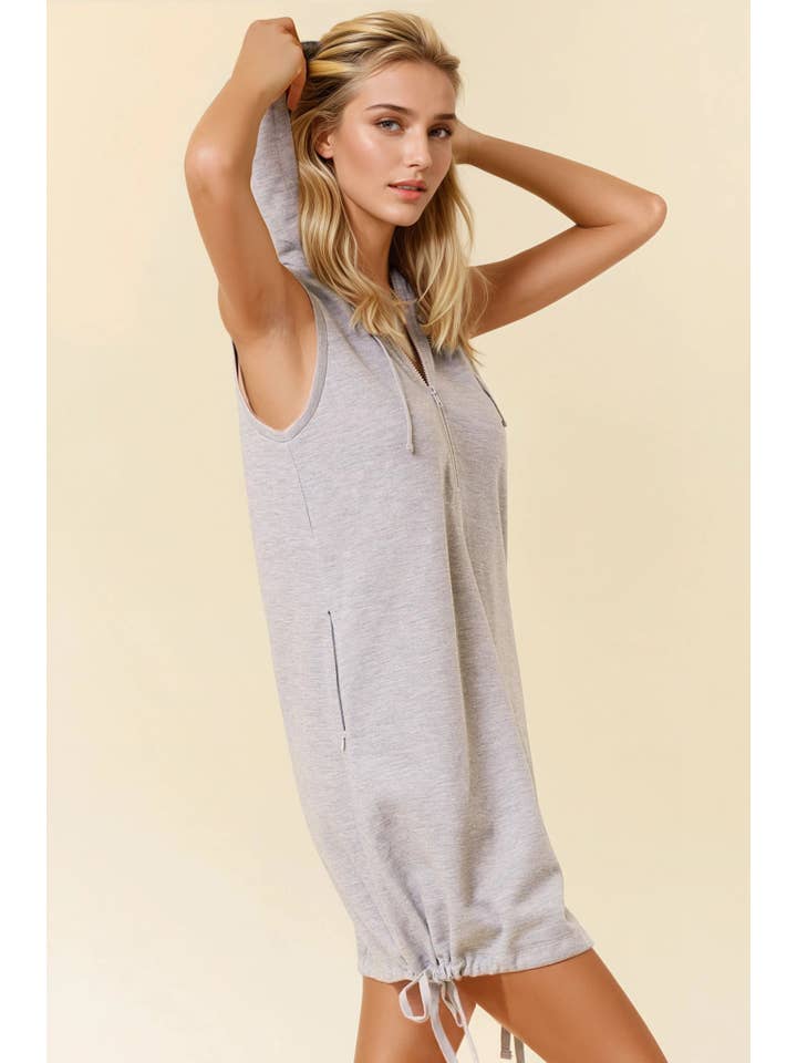 Doe and Rae - Wholesale Dress - Women's - Drawcord Bottom Sleeveless Hooded Mini Dress - 27753D7