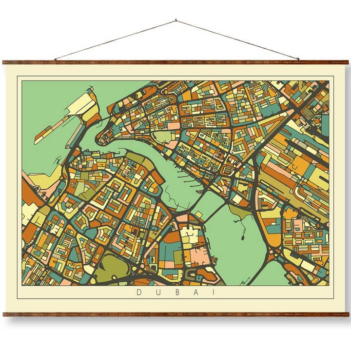 Mapa artístico de la ciudad en mosaico de Dubái, colorido vintage, listo para colgar, en lienzo, decorativo, antiguo, decoración de pared para venta al por mayor de Maps Vintage
