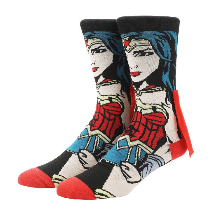 DC Comics Wonder Woman Cape Animigos 360 Character Crew Socks for wholesale by Bioworld Merchandising